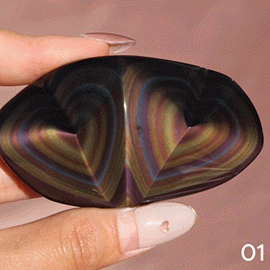 Rainbow Obsidian Heart - Double Hearts