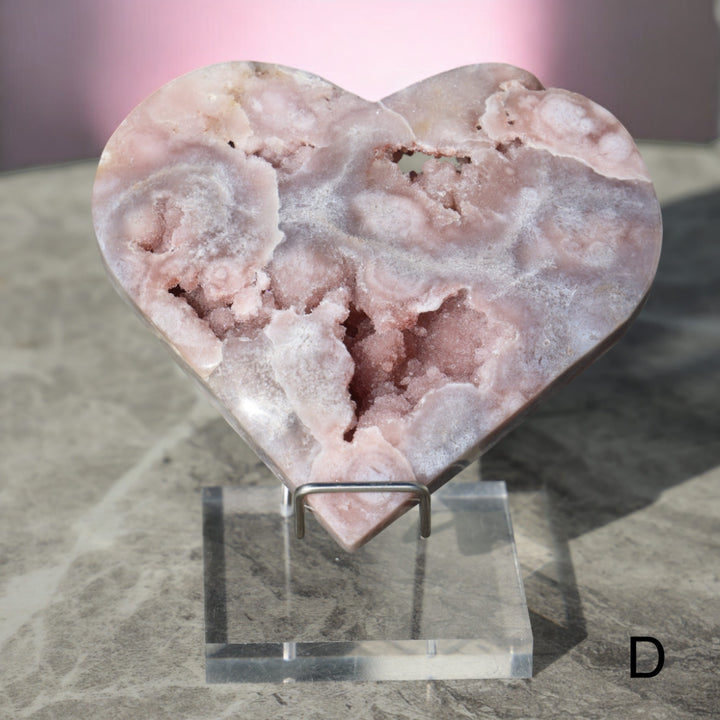 'PASTEL' Pink Amethyst x Flower Agate Heart with Stand -  L - Enchantia Muse