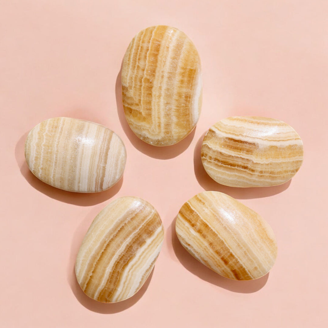 Banded Yellow Calcite Palm Stone - Enchantia Muse