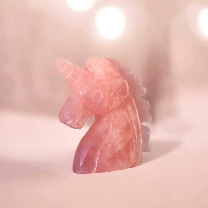 Hand-carved Rose Quartz Unicorn - Enchantia Muse