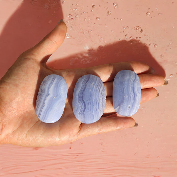 High Quality Blue Lace Agate Palm Stone - Enchantia Muse