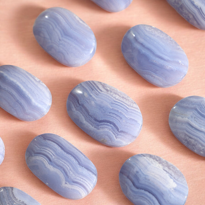 High Quality Blue Lace Agate Palm Stone - Enchantia Muse