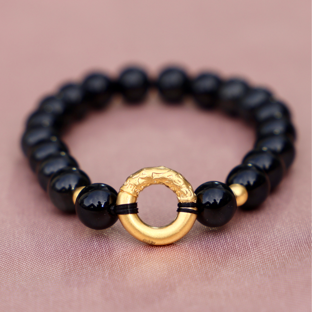 24K Pure Gold Black Obsidian Bracelet