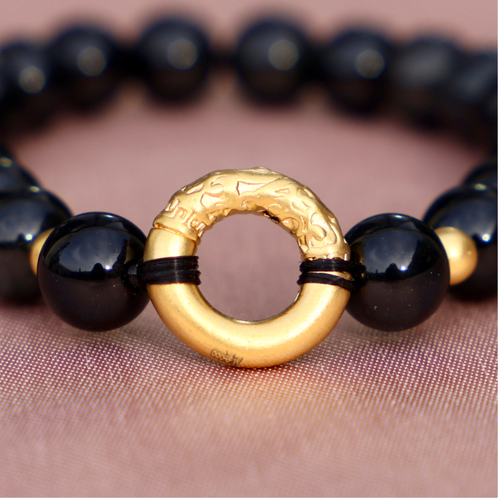 24K Pure Gold Black Obsidian Bracelet