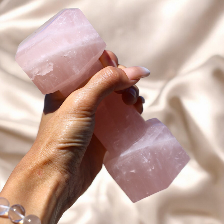 Hand-carved Rose Quartz Dumbbell - S/M - Enchantia Muse