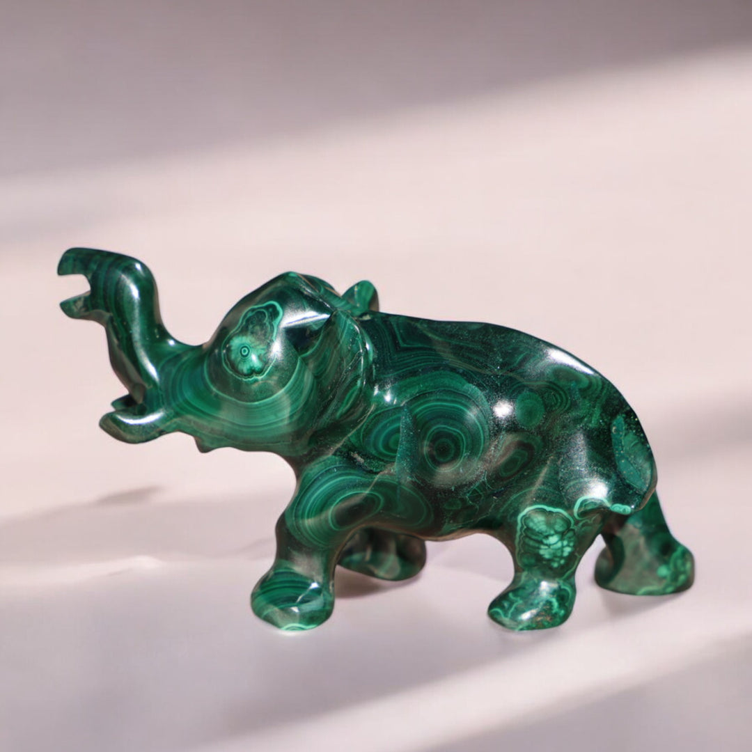 Hand-carved Malachite Elephant - Enchantia Muse