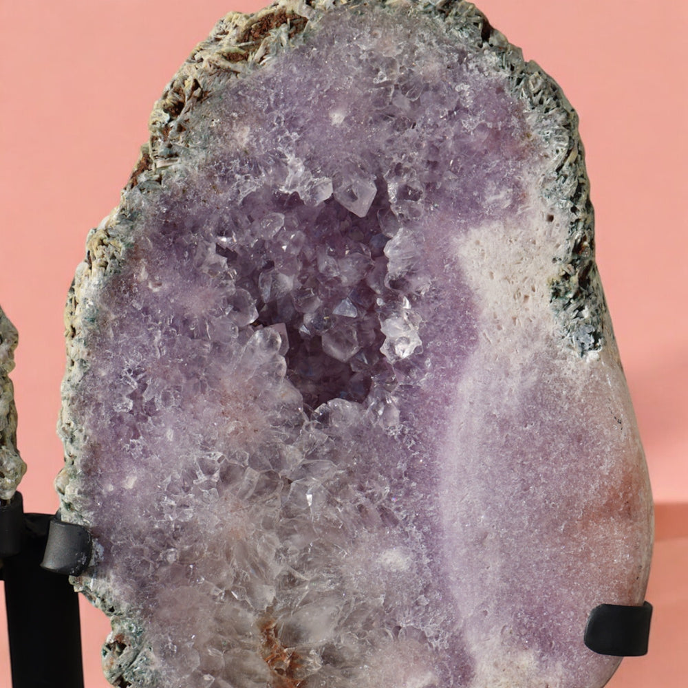 Druzy Amethyst Crystal Pair of Wings on Stand