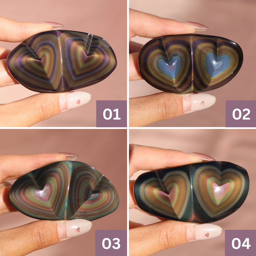 Rainbow Obsidian Heart - Double Hearts
