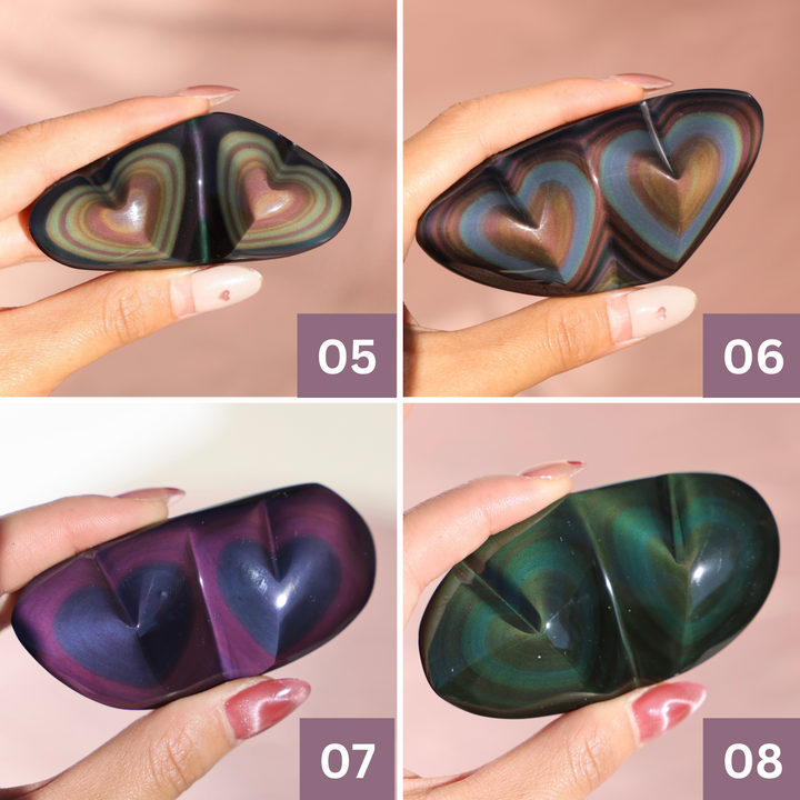 Rainbow Obsidian Heart - Double Hearts