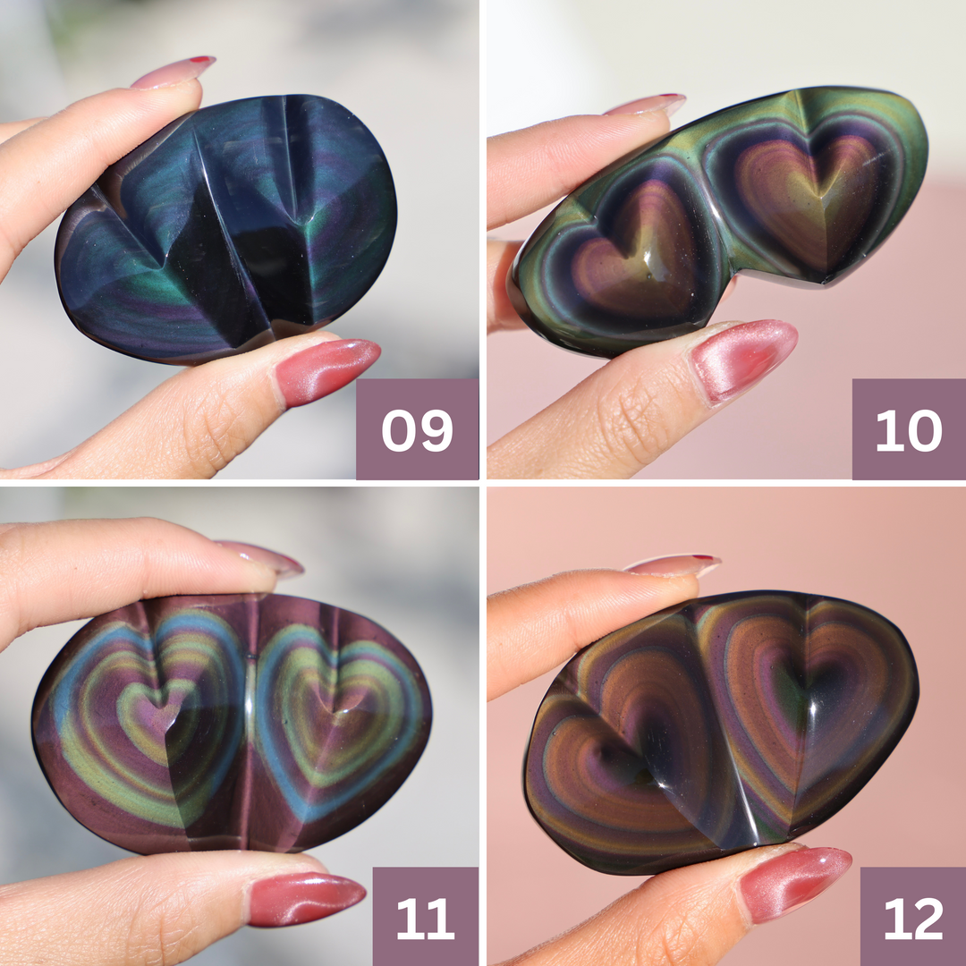Rainbow Obsidian Heart - Double Hearts