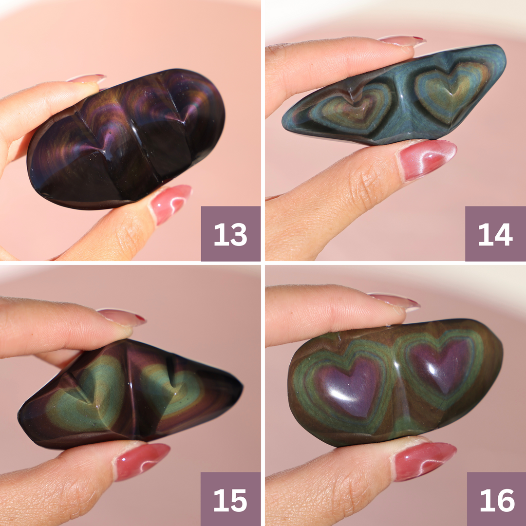 Rainbow Obsidian Heart - Double Hearts