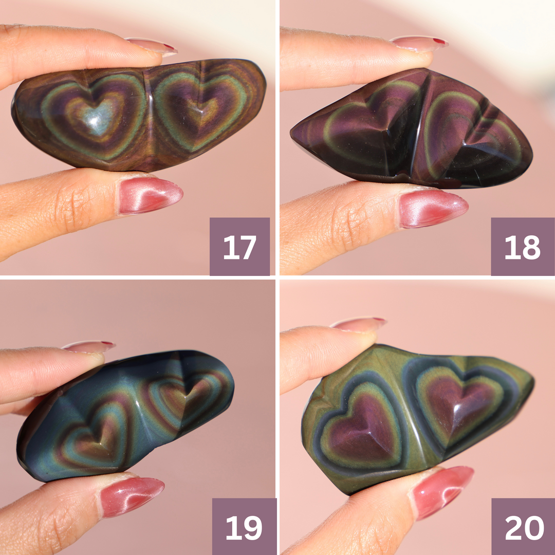 Rainbow Obsidian Heart - Double Hearts