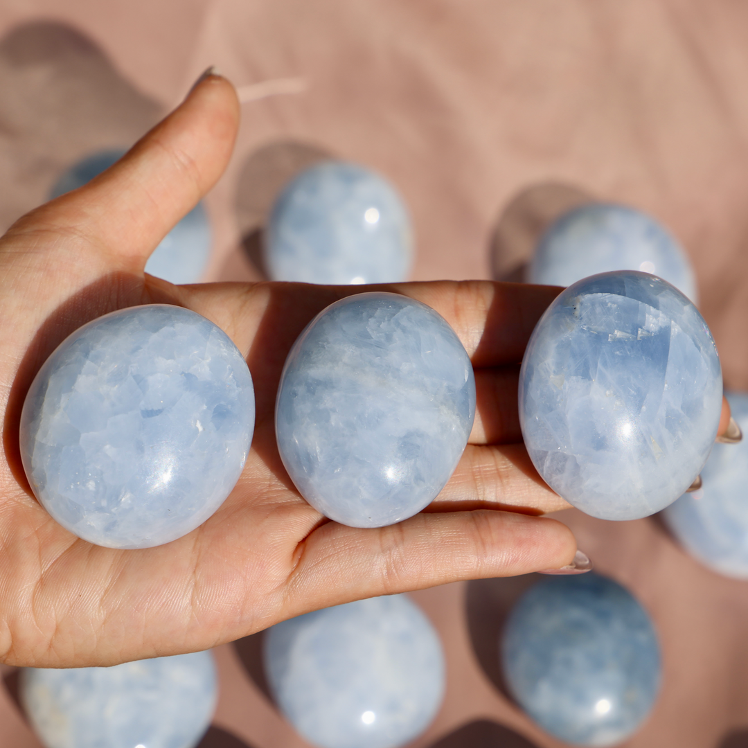 Celestite Palm Stone Small - Crystal for Calm - Healing Crystal Palm Stone - Blue Crystal - Enchantia Muse