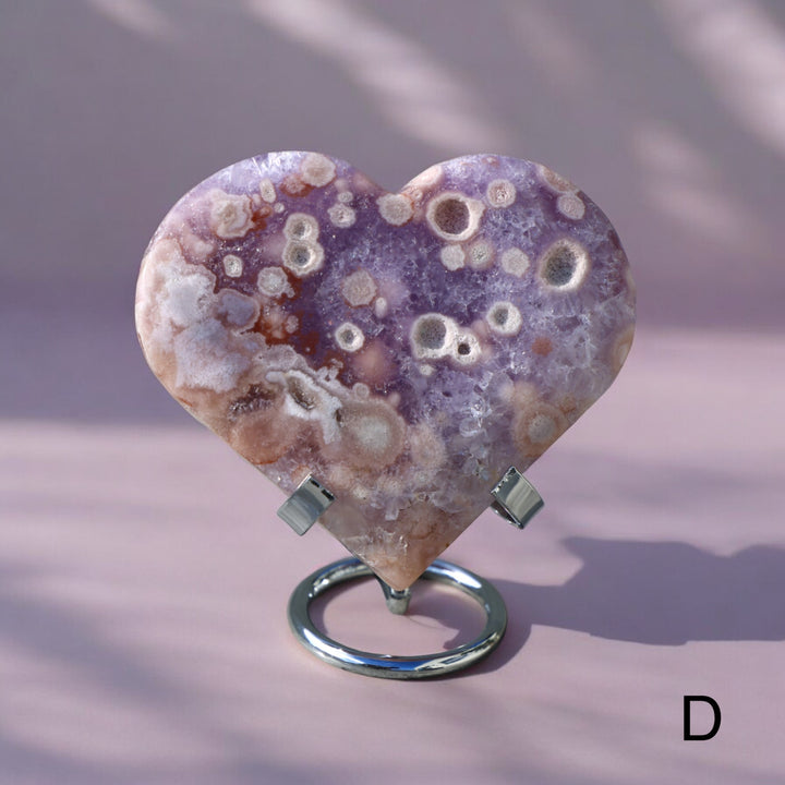 'PASTEL' Pink Amethyst x Flower Agate Heart with Stand -  M - Enchantia Muse