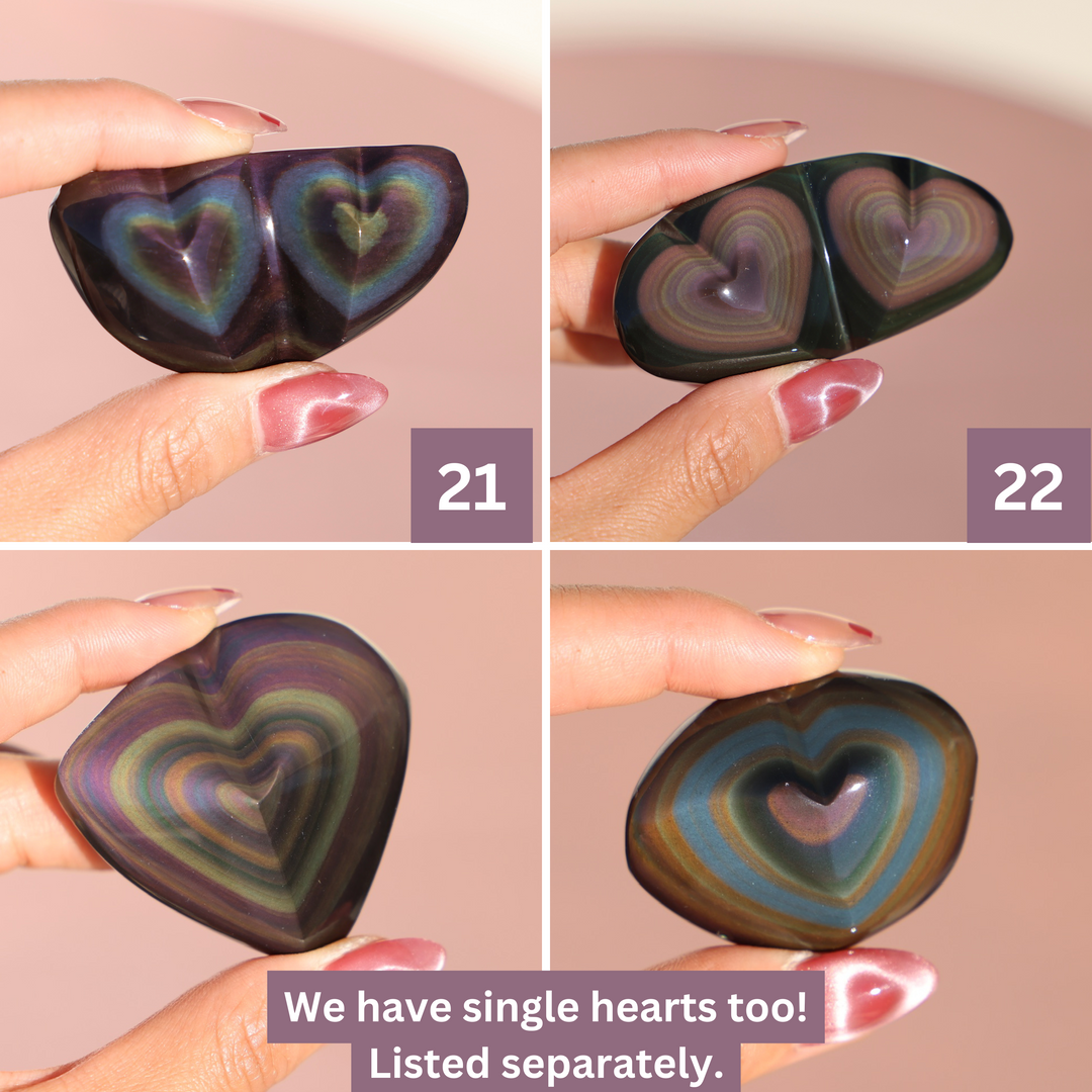 Rainbow Obsidian Heart - Double Hearts