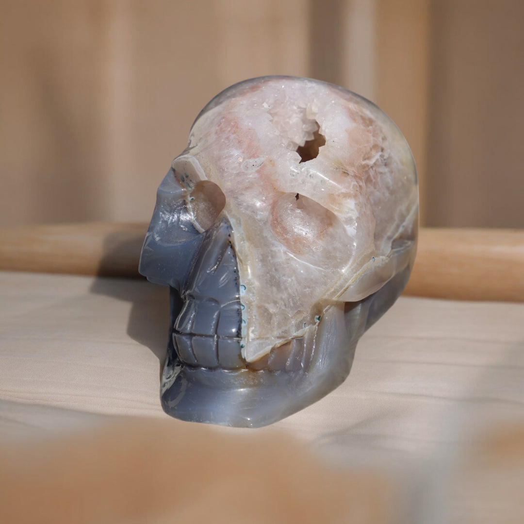 'STITCHES' Natural Druzy Agate Skull - Handcarved - Enchantia Muse