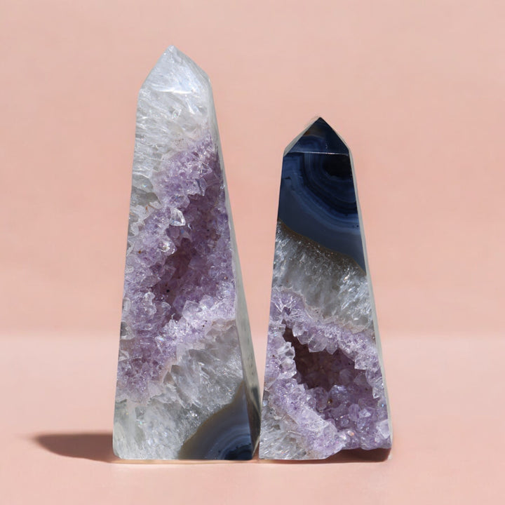 'Cassandra' Druzy Amethyst with Blue Agate Obelisk - Enchantia Muse