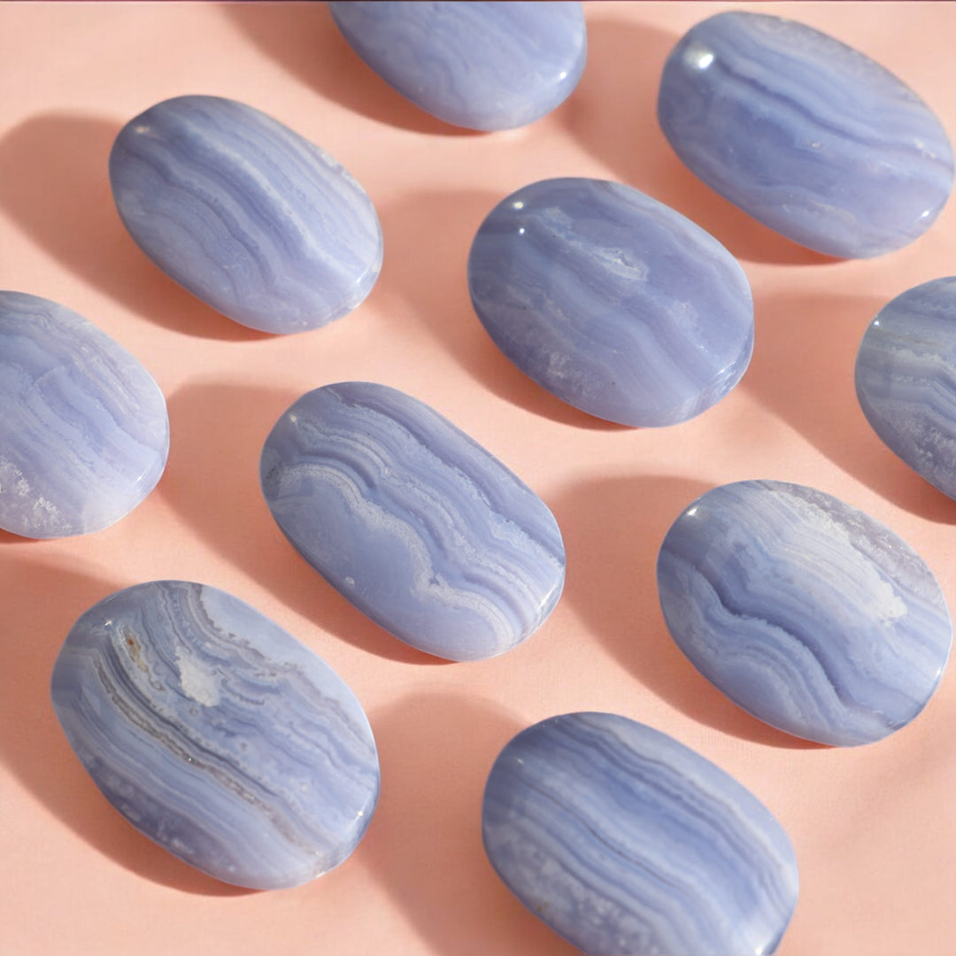 High Quality Blue Lace Agate Palm Stone - Enchantia Muse