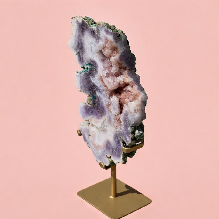 'Amora' Pink Amethyst Geode Slab on Stand - L - Enchantia Muse