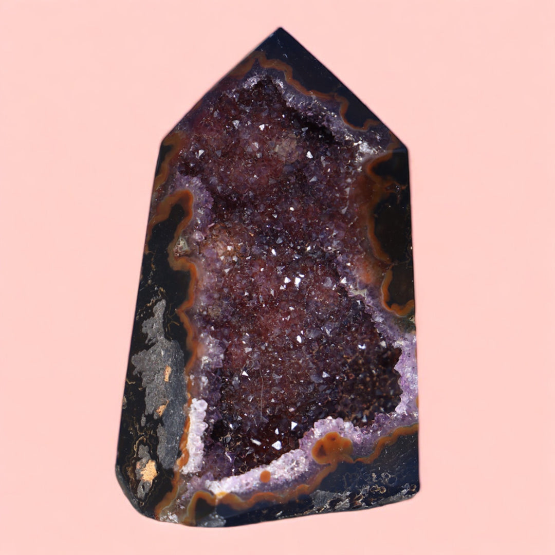 Rare Druzy Black Agate Amethyst Tower - Enchantia Muse