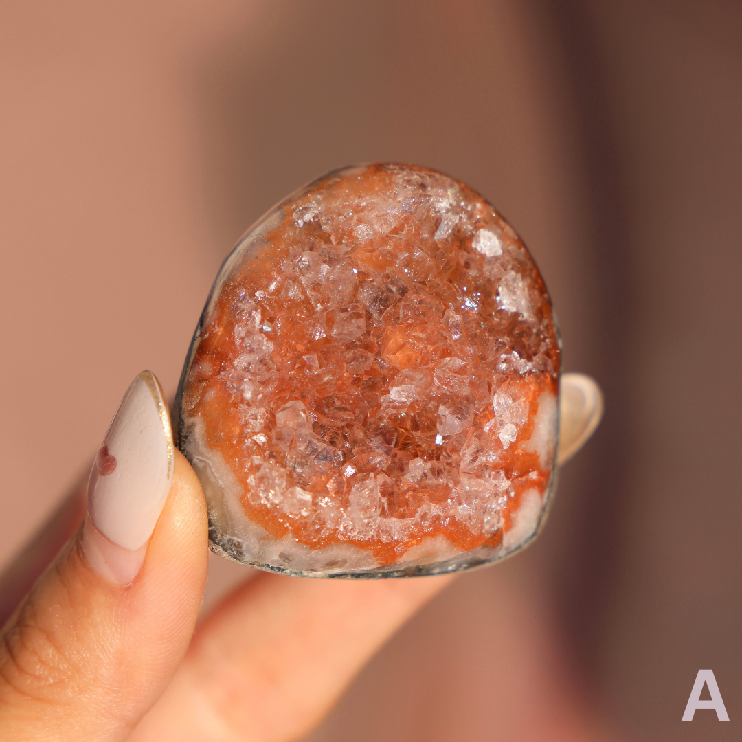 Orange Mini Druzy Rainbow Amethyst Cut Base