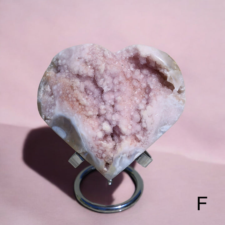 'PASTEL' Pink Amethyst x Flower Agate Heart with Stand -  L - Enchantia Muse