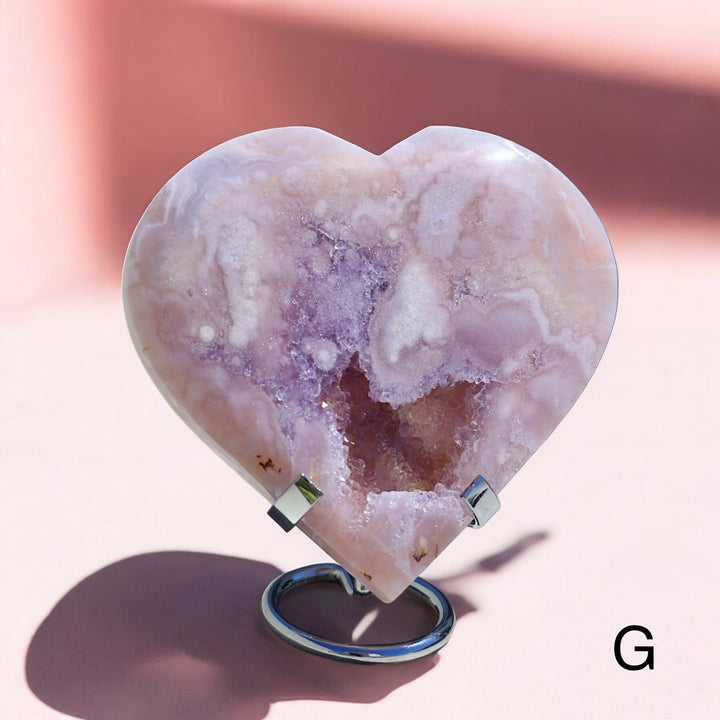 'PASTEL' Pink Amethyst x Flower Agate Heart with Stand -  L - Enchantia Muse