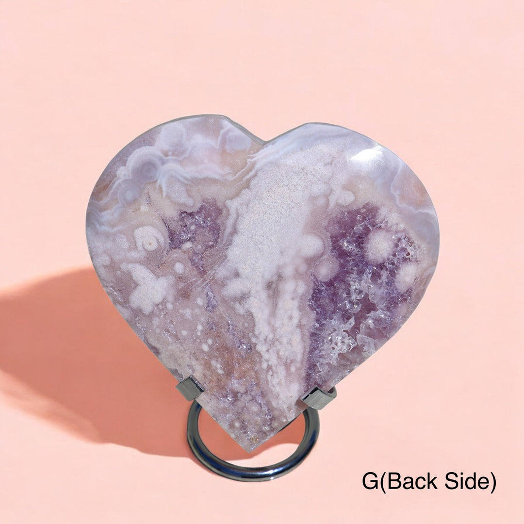 'PASTEL' Pink Amethyst x Flower Agate Heart with Stand -  L - Enchantia Muse