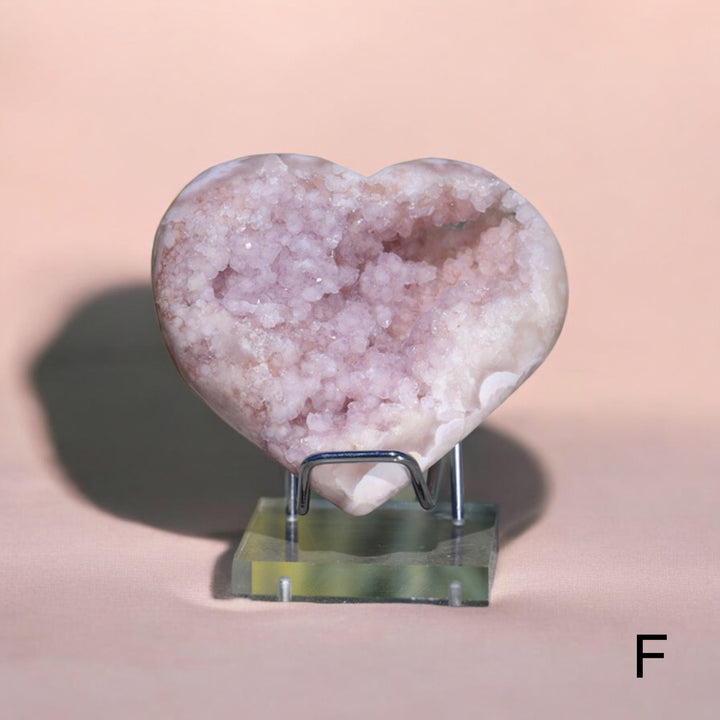 'PASTEL' Pink Amethyst x Flower Agate Heart with Stand -  S - Enchantia Muse