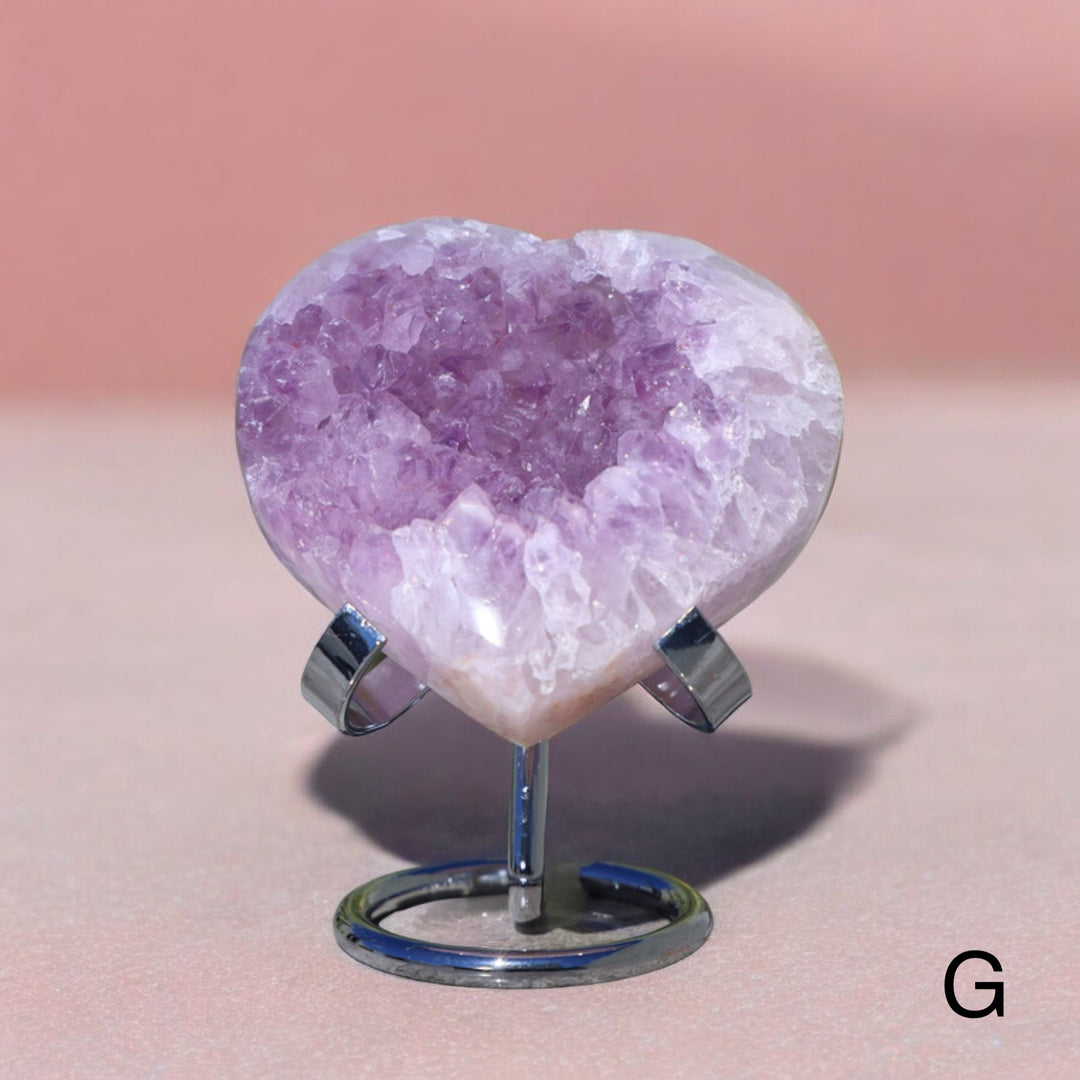 'PASTEL' Pink Amethyst x Flower Agate Heart with Stand -  S - Enchantia Muse