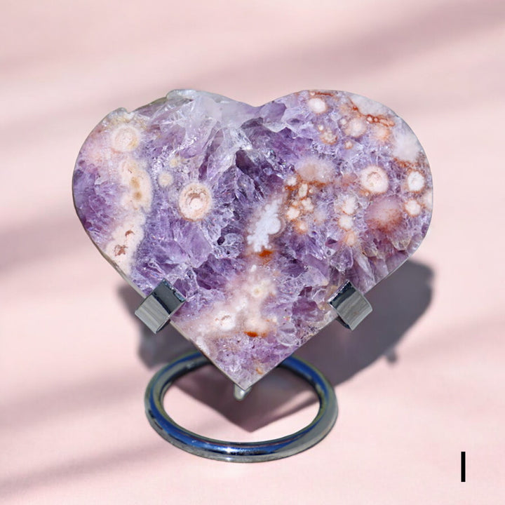 'PASTEL' Pink Amethyst x Flower Agate Heart with Stand -  S - Enchantia Muse