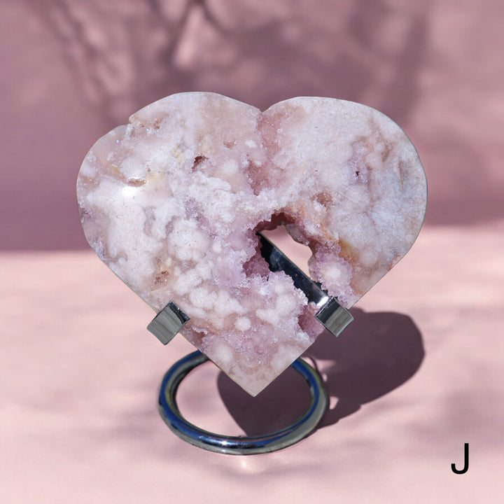 'PASTEL' Pink Amethyst x Flower Agate Heart with Stand -  S - Enchantia Muse