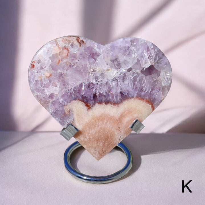 'PASTEL' Pink Amethyst x Flower Agate Heart with Stand -  S - Enchantia Muse