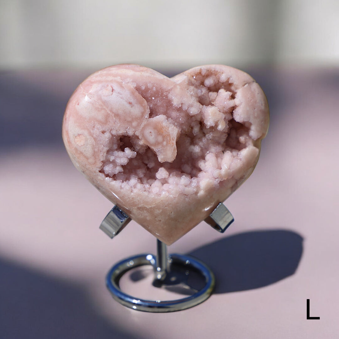 'PASTEL' Pink Amethyst x Flower Agate Heart with Stand -  S - Enchantia Muse