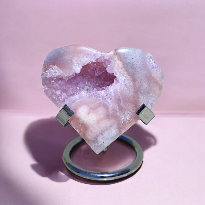 'PASTEL' Pink Amethyst x Flower Agate Heart with Stand -  XS - Enchantia Muse