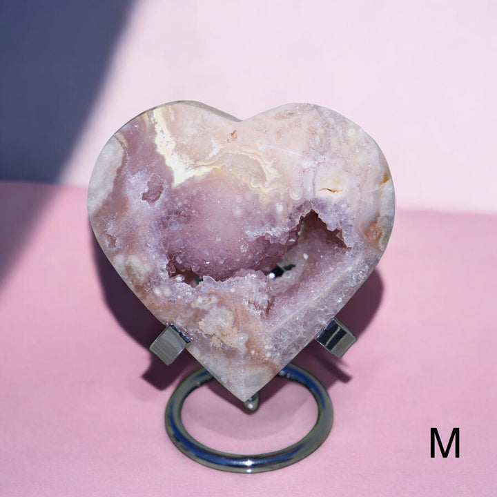 'PASTEL' Pink Amethyst x Flower Agate Heart with Stand -  S - Enchantia Muse