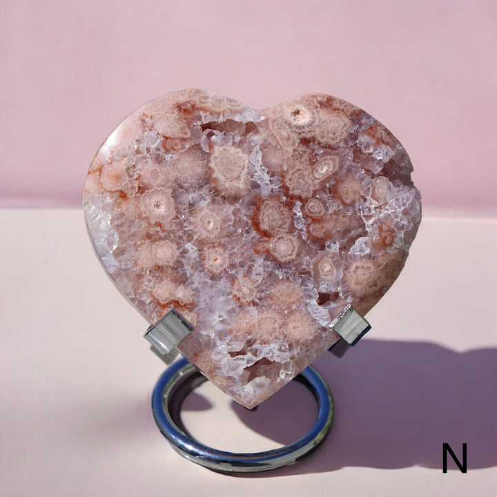 'PASTEL' Pink Amethyst x Flower Agate Heart with Stand -  S - Enchantia Muse