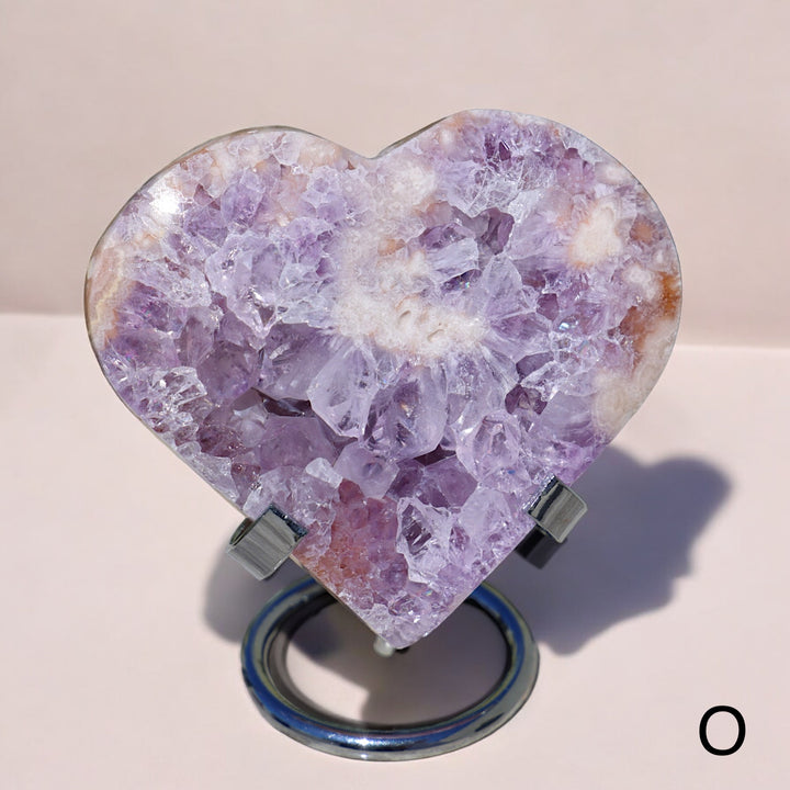 'PASTEL' Pink Amethyst x Flower Agate Heart with Stand -  S - Enchantia Muse