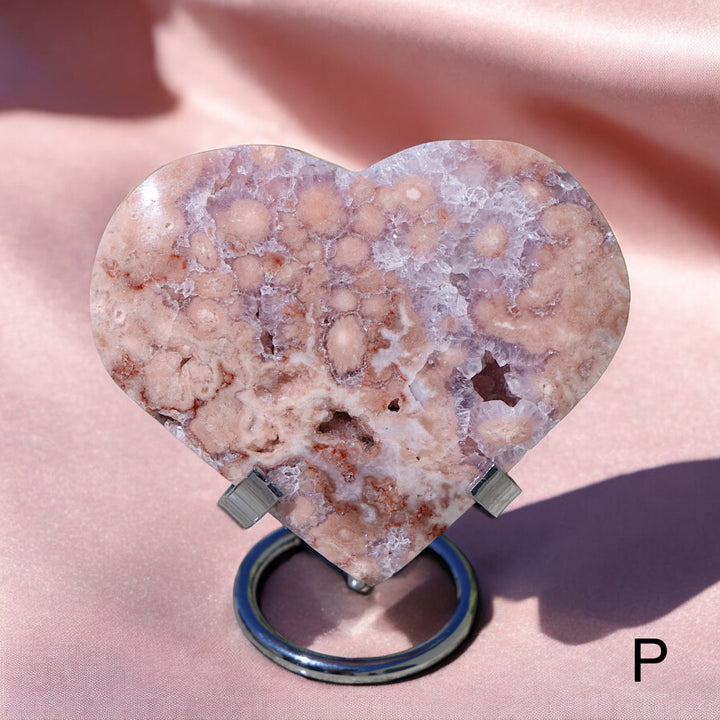 'PASTEL' Pink Amethyst x Flower Agate Heart with Stand -  S - Enchantia Muse