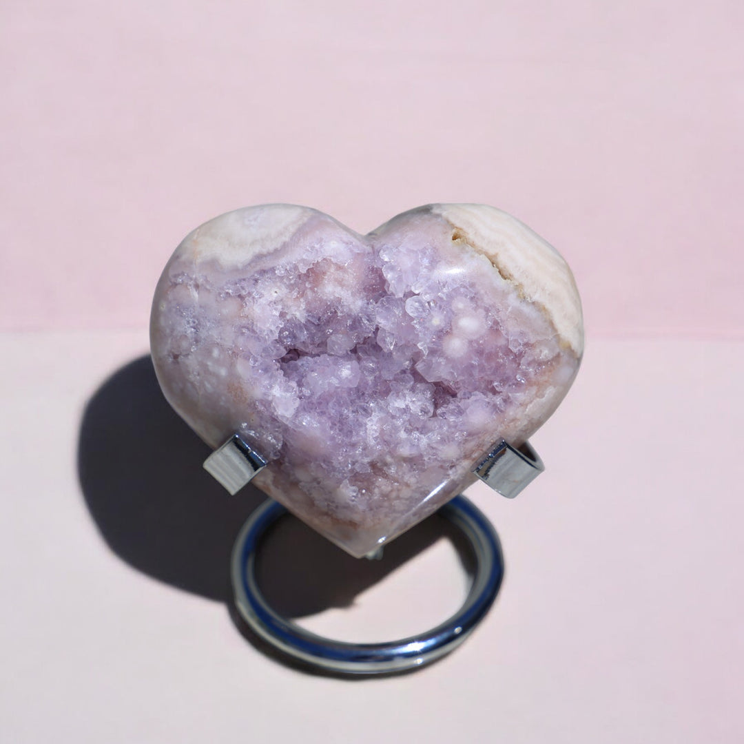 'PASTEL' Pink Amethyst x Flower Agate Heart with Stand -  XS - Enchantia Muse