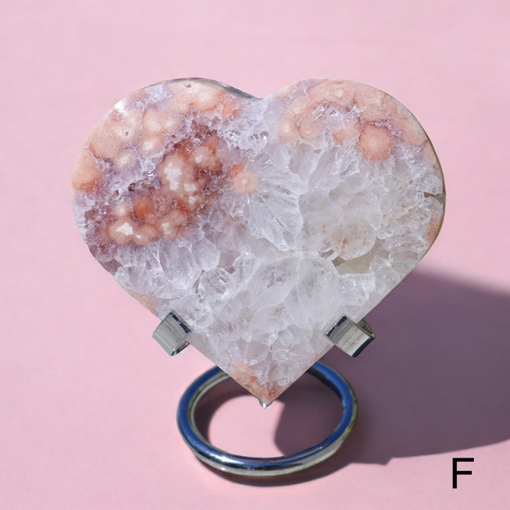 'PASTEL' Pink Amethyst x Flower Agate Heart with Stand -  M - Enchantia Muse