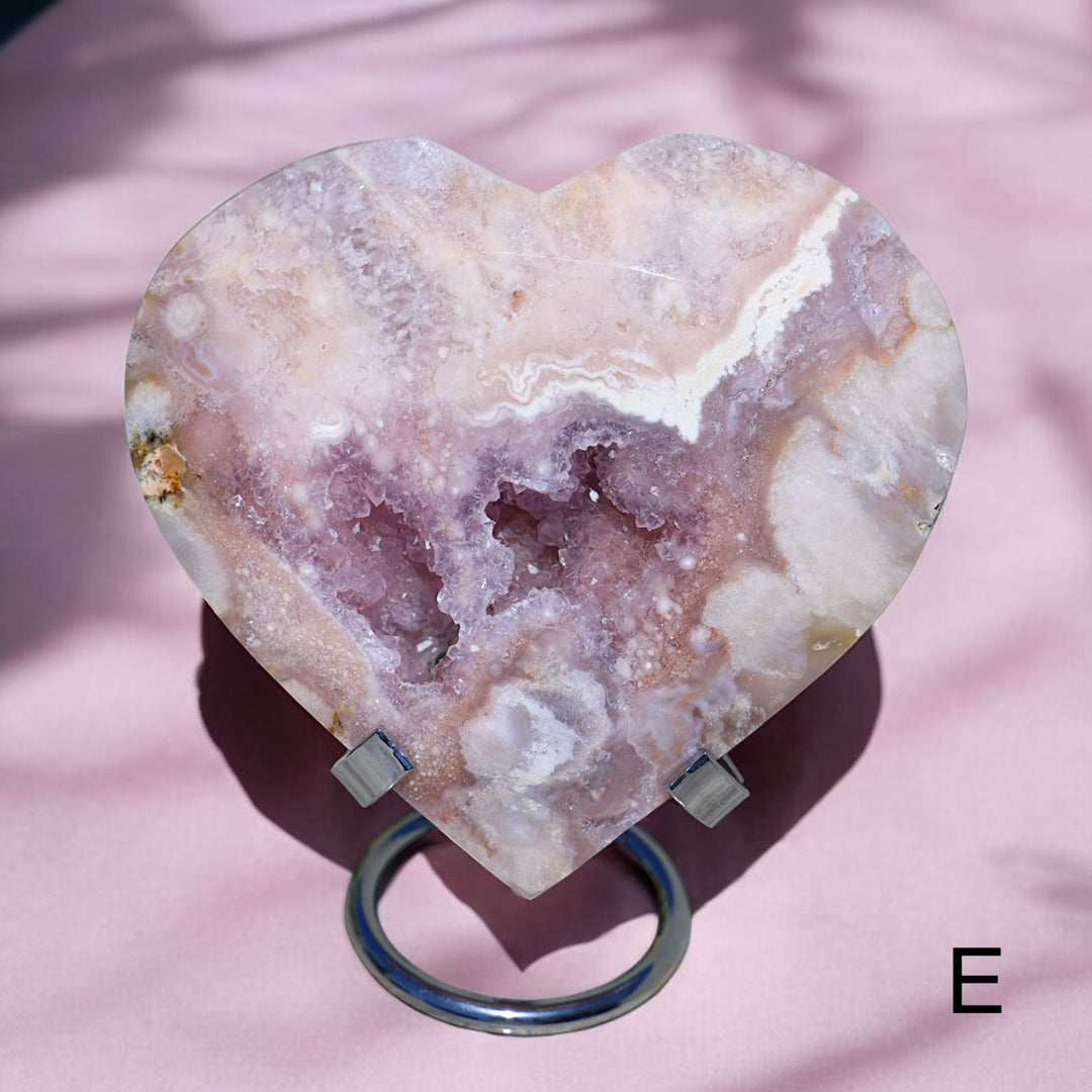 'PASTEL' Pink Amethyst x Flower Agate Heart with Stand -  L - Enchantia Muse