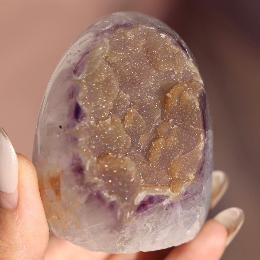 'Ginger' Sugar Druzy Rainbow Amethyst Cut Base