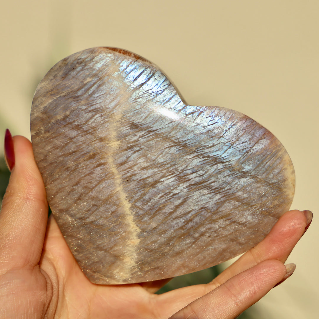 Sunstone Moonstone Heart with stand