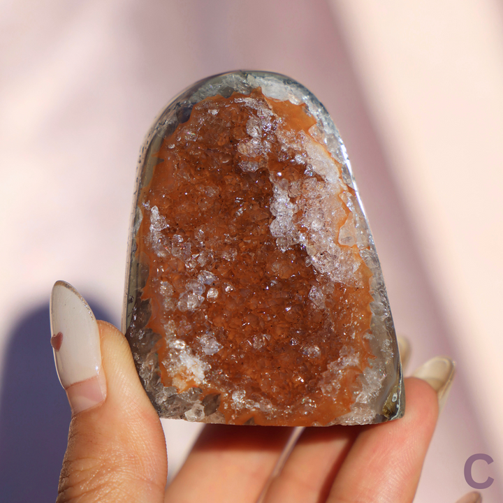 Orange Mini Druzy Rainbow Amethyst Cut Base