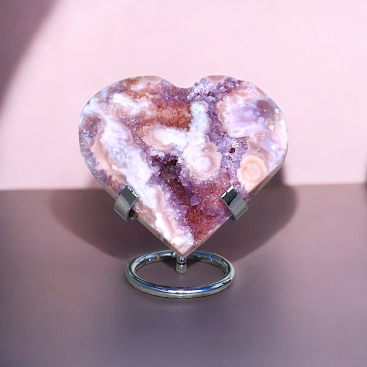 'PASTEL' Pink Amethyst x Flower Agate Heart with Stand -  S - Enchantia Muse