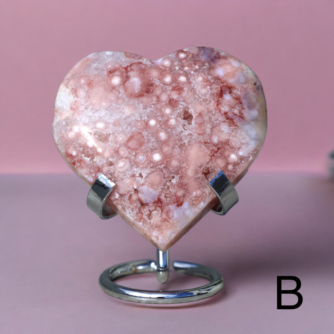 'PASTEL' Pink Amethyst x Flower Agate Heart with Stand -  S - Enchantia Muse