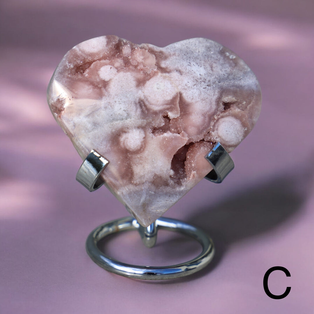 'PASTEL' Pink Amethyst x Flower Agate Heart with Stand -  S - Enchantia Muse