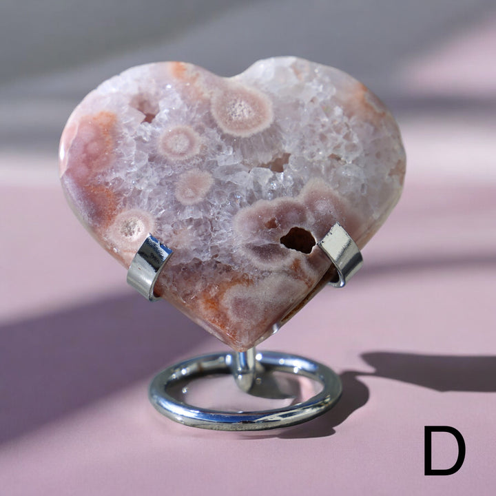 'PASTEL' Pink Amethyst x Flower Agate Heart with Stand -  S - Enchantia Muse