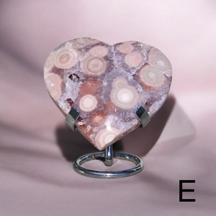 'PASTEL' Pink Amethyst x Flower Agate Heart with Stand -  S - Enchantia Muse